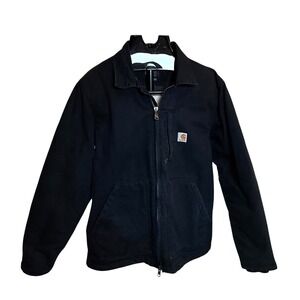Carhartt Mens Sherpa Lined Canvas Work Jacket Black Loose Fit M OC4293-M